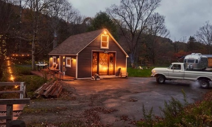 Town of Colchester Cabin | Cozy Catskill Getaway with Airstream on a brook with fire pit. Pet friendly!