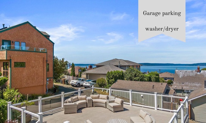 Old Town Condo | Cozy Old Town Escape | Bay Views + Garage + Patio | Steps to Ruston Way!