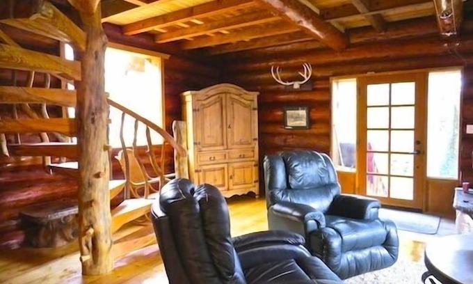 Otter Point Cottage | Cozy Rustic Log Home Living With Wood Fireplace And Hot Tub
