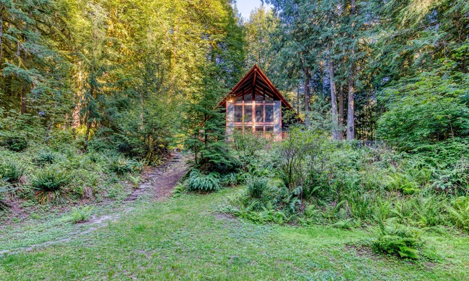 Rhododendron House | Creekside home with hot tub, deck, & great woodland views
