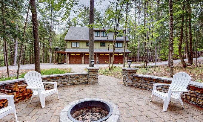 Dixfield House | Dog-friendly riverfront retreat with two decks, washer/dryer, Ping-Pong, & AC