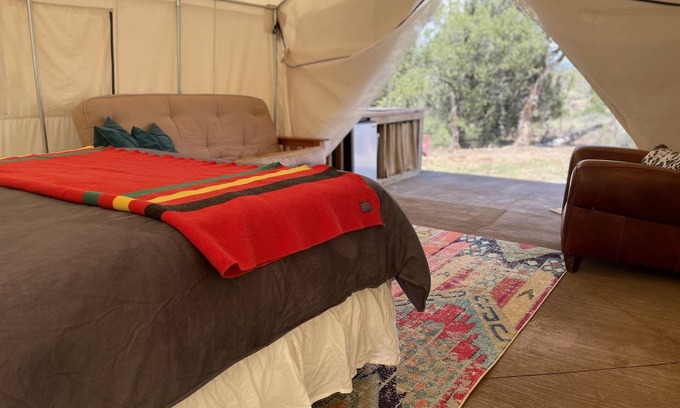 Ignacio RV Rental | Elk Ridge Casita/Glamping in large canvas tent with stunning views