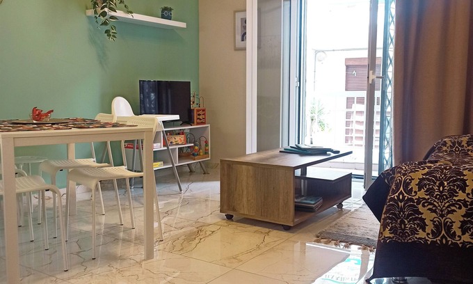 Evosmos Apartment | Enclosed Secure Parking- Cozy Apartment of 2 Double Bedrooms For Families of 4-5