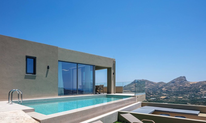 Agios Vasileios Villa | Epsilon Villa, Private Heated Swimming Pool Garden, Panoramic Sunset