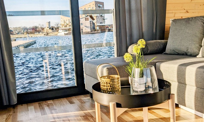 Vastervik Boat Rental | Floating house, view of the water in Västervik, houseboat