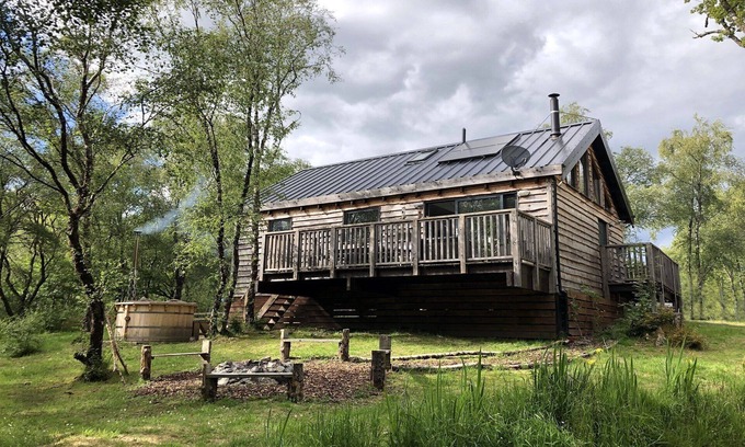Dallavich Cabin | Flora is a Well equipped, Scandinavian style log cabin with wood fired hot tub