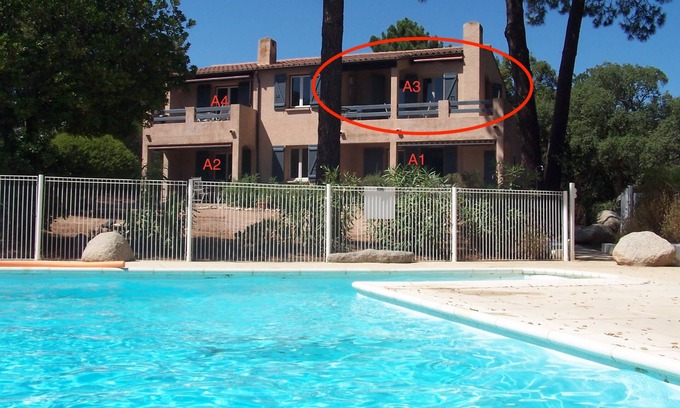 Sainte-Lucie-de-Porto-Vecchio Apartment | Studio upstairs in villa 4 apartments, with large pool, beach walk