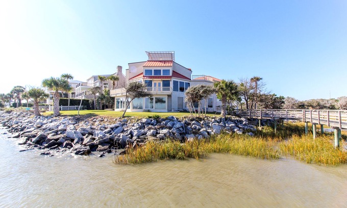 East Beach House | Gated Large East Beach Home W/Pool, Oceanfront Dock, Great Fishing! Best Views!