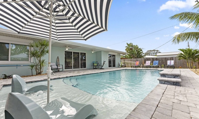 Cocoa Beach House | Heated Pool-Tiki Hut-Game Room-Walk to Beach