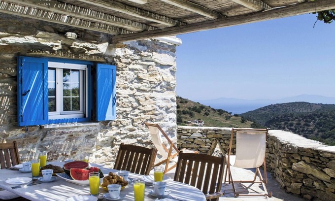 Ioulida House | Homerez - Charming House in Kastanies with Fireplace and View