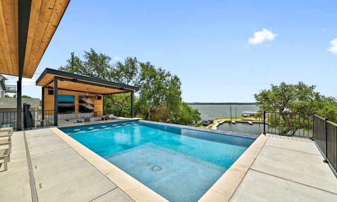 Sunrise Beach Village House | Huge Waterfront Home on Lake Lbj with Pool, HotTub, Island, Boat Ramp and Slips