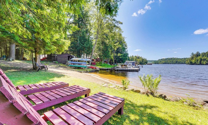 Inlet Cabin | Inlet Lakefront Home: Private Dock & Beach Access!