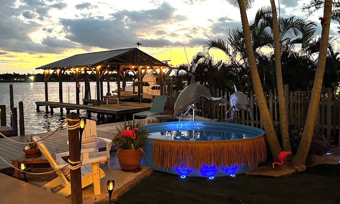 Grant-Valkaria House | Island waterfront getaway with sunset views from hot tub and boaters paradise!
