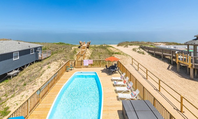 Kill Devil Hills House | K1014 The Sweet Spot. Oceanfront! Pet-friendly, Pool, Hot Tub, Rec Room!