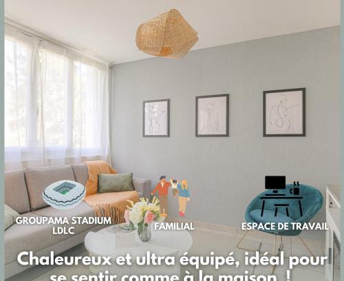 Decines-Charpieu Apartment | L'Escapade Stadium - T4 familial climatisé