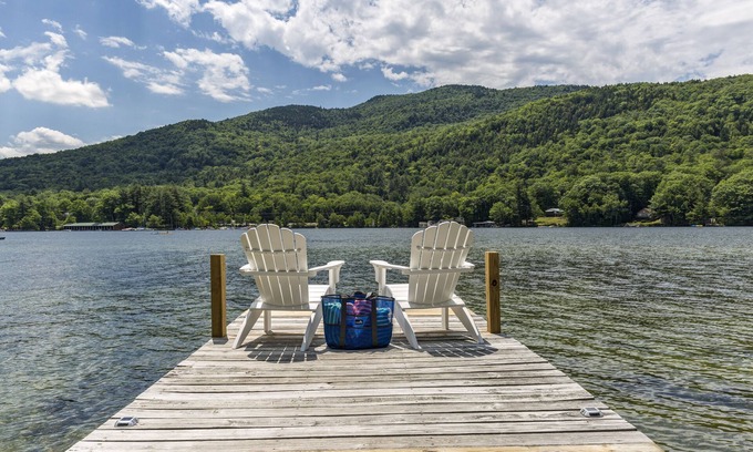 Newbury House | Lake Sunapee waterfront w/sandy bottom & private dock w/mountain views