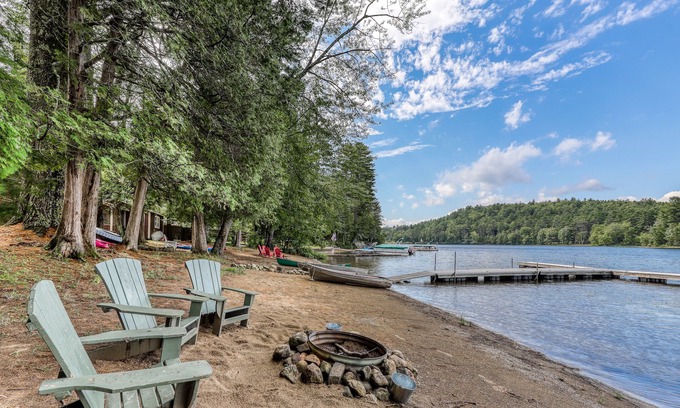 Adirondack House | Lakefront cottage with large dock, firepit & sandy beach