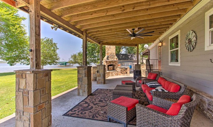 Graford House | Lakefront Retreat with Pier, Bar Hut and Fireplace!