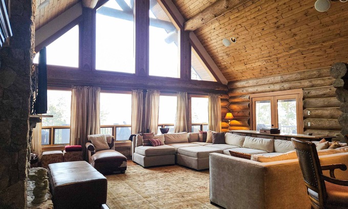 Three Peaks House | Large mountain cabin with hot tub, game room, deck, fireplace, & gorgeous view
