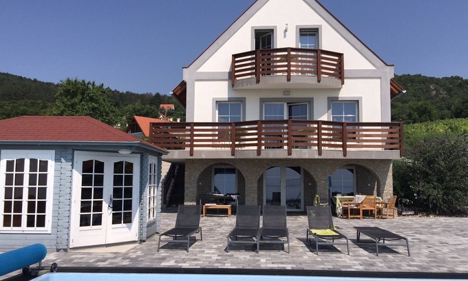 Balatongyorok Villa | large newly built luxury villa with private swimming pool, large terraces. View of the lake