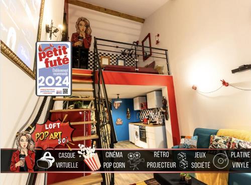 Jacquard - Prefecture Apartment | LOFT "POP ART 50's" Idéal PRO - Écran cinéma rétroprojecteur - WIFI Fibre - Borne arcade de jeu - Centre Ville