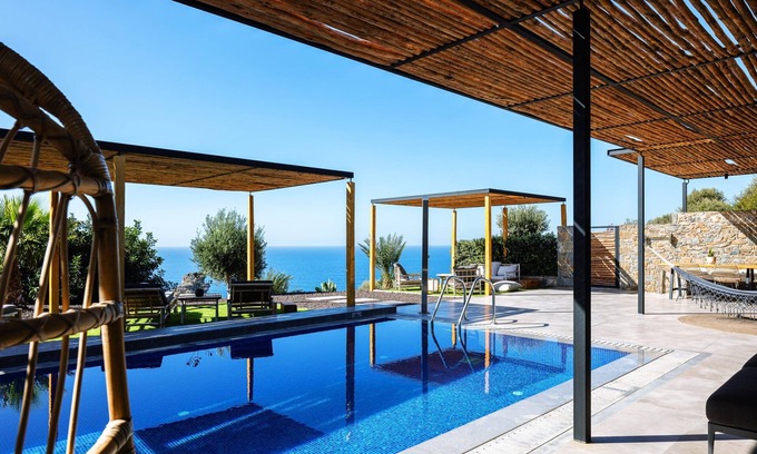 Vizari Villa | Luxe Coastal Escape with Sea Views - Private Heated Pool, Close to Agios Pavlos Beach!
