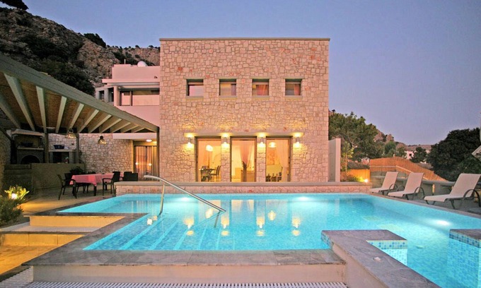 Pefkos Villa | Luxury Newly Built Stone Villa with Private Pool-Jacuzzi, Ideal for Relaxation.
