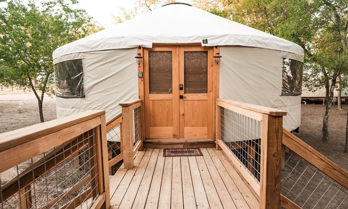 Bandera Cabin | Mockingbird/River Yurt Village/Hot Tub/Medina River/Block from Main!
