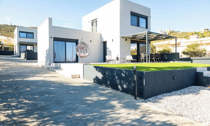 Kymi-Aliveri Villa | Moderene Villa mit Meerblick Mit Grosser Terasse und Balkon Neubau