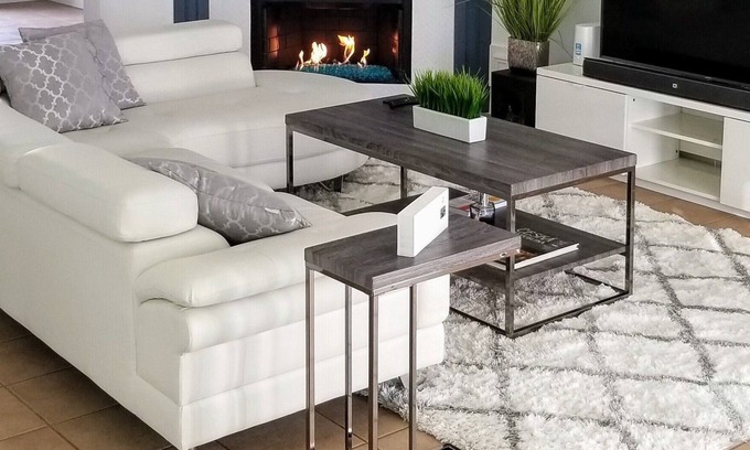 Pearland House | Modern 2br house with glass fireplace and patio.