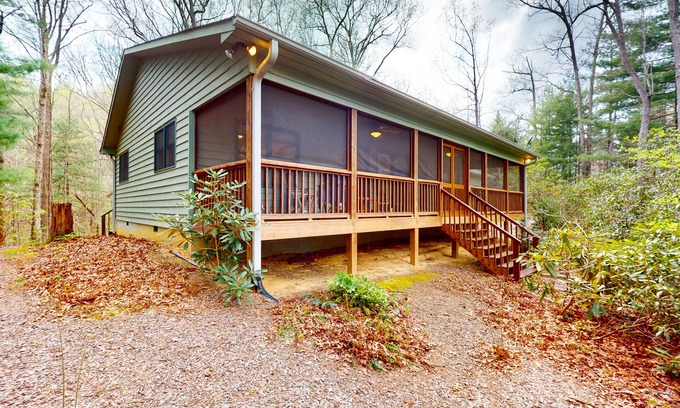 Winfield Cove Cabin | Mountainside abode with a wood stove, firepit, grill, sunroom, AC, and W/D