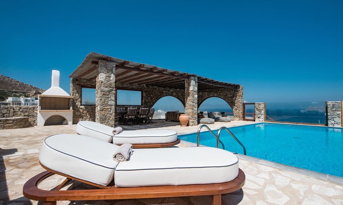 Kanalia Villa | Natural Stone Villa has amazing view in town and aegean private pool free park