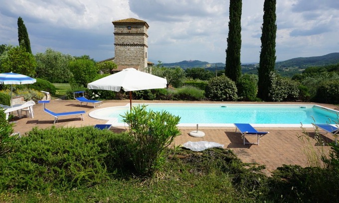 Monte Castello di Vibio Villa | Old stone farmhouse with tower and private swimming pool, in the countryside
