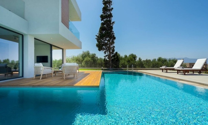 Maleme Villa | Ostria, Pirgos-villas , Ηeated pool, amazing sea view