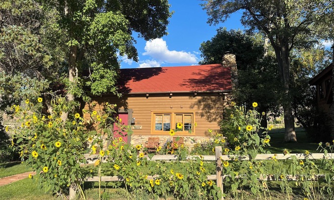 Spanish Valley Cabin | Pack Creek ~ Meadow House: Boho mountain oasis with fireplace, patio views, and stargazing bed