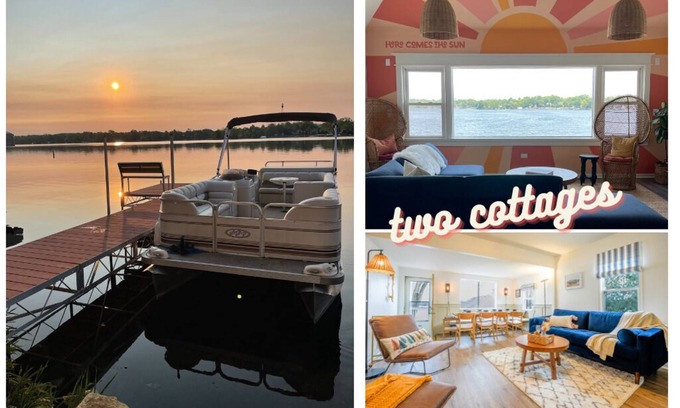 Tichigan House | Pet Friendly 2 Lakefront Cottages with Pontoon Boat, Kayaks, Firepit and Sandbar