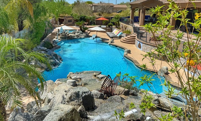 East Mesa House | Pickleball Court! +GIANT Pool w/Waterslide! Game Room, Hot Tub, Golf+
