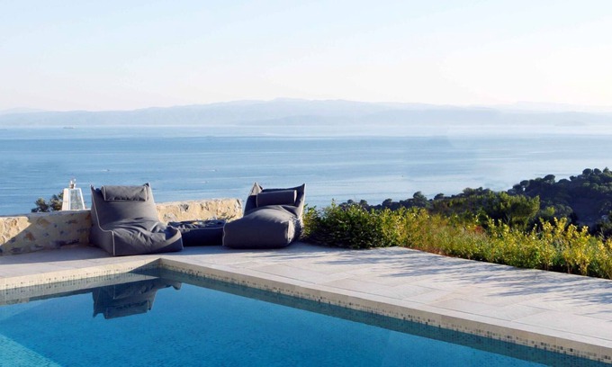 Agia Paraskevi Villa | R 1465 Villa A with sun loungers, sofa bed & Private Pool.