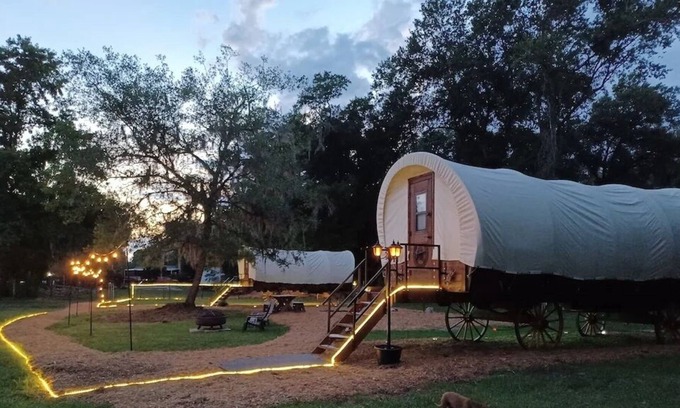 Putnam Hall Cabin | Real 1800's style Luxury Covered Wagon at a Farm Animal Sanctuary!