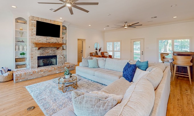 China Spring House | Remodeled riverfront home & guest house with firepit, grill, river views, patio