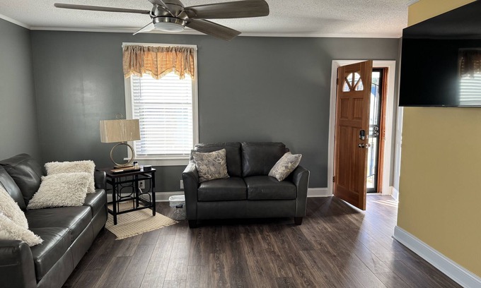 Danville House | Renovated near downtown & Caesars. Fire pit & grill with front porch & deck.