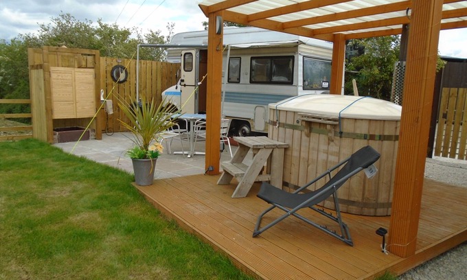 Ferrensby House | retro 70,s bedford camper with own hot tub , sauna and pool by reservation