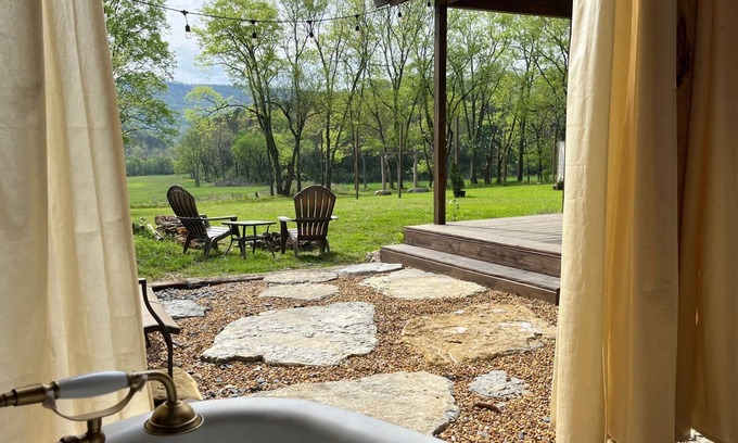 Lupton City Cabin | Romantic Cabin -Also available RV pad w/hookups -Heated Outside Shower & Soaker Tub - Mountain Views