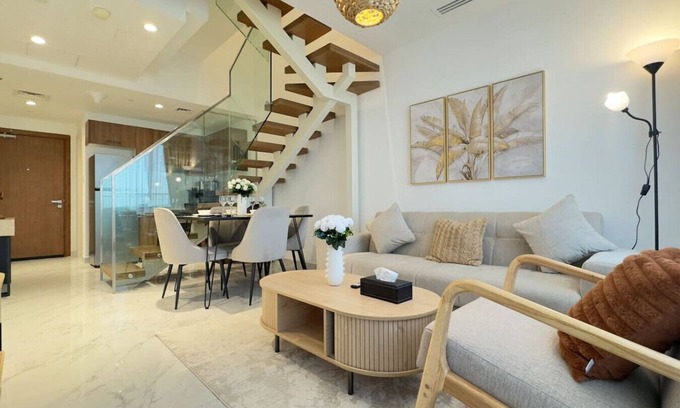 Masdar City Apartment | Rooftop Luxury: 2BR Haven with Jacuzzi & Views