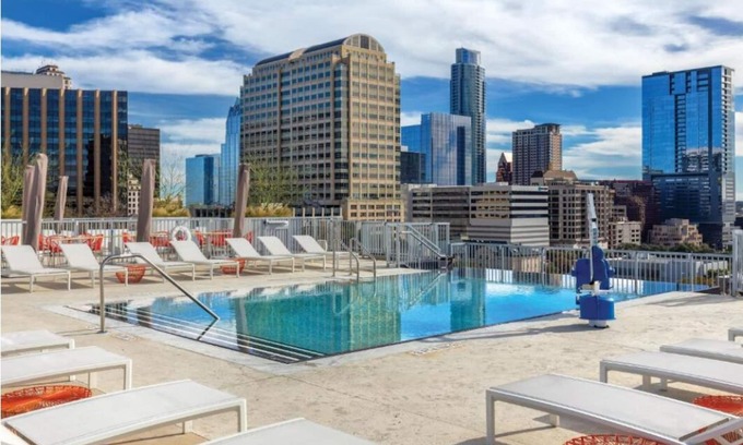 Market District Resort | Roomy Studio at Austin Resort! Complete with Rooftop Pool, Fire Pit, and More!