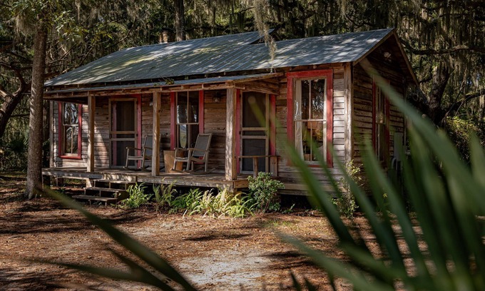 Darien Cabin | Rum Runner's Cabin w/docks, pool, & private firepit on Emma's Driftwood Farm