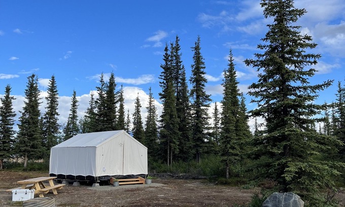 Glacier View RV Rental | Rustic Alaskan Wall Tent at Stump Creek B&B