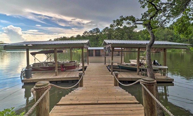 Tallassee Cabin | Rustic-Chic Riverfront Home w/Dock, Deck & Canoes