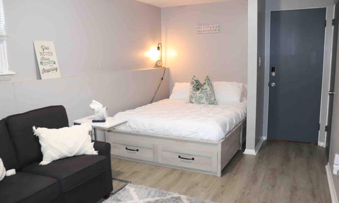 Oswego Apartment | Rustic Studio Apt. 2 min drive to Downtown Oswego