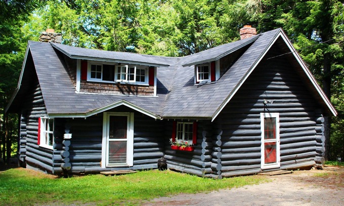 Dennysville Cottage | Rustic two-story log cottage, River-view, Pet-friendly, Downeast Maine